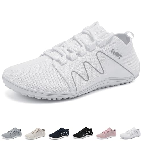 Wizshoe Barfußschuhe Sneakers Damen Herren Leichte Schuhe Atmungsaktiv Weich Walking Fitness Minimalistische Knit Unisex Trail Bequeme Laufschuhe Turnschuhe Straßenlaufschuhe Weiß 41 EU von Wizshoe