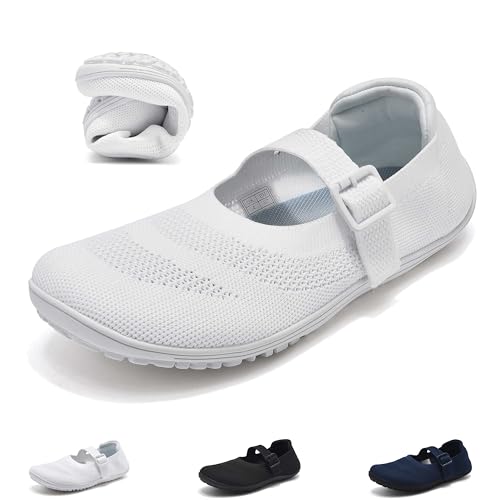Wizshoe Damen Ballerina Flache Schuhe Slip On Ballerinas Elegant Walking Flats Bequem Sneakers Sommer Barfuss Schuhe Damenschuhe Frauen Breite Fitness Yoga Stoffschuhe Gymnastikschuhe Weiß 40EU von Wizshoe