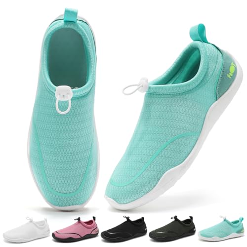 Wizshoe Wasserschuhe Damen Badeschuhe Herren Aquaschuhe Schnell Trocknend Strandschuhe Surfschuhe Dicke Sohle mit Löchern Breiter Zehenbox Himmelblau 42 von Wizshoe
