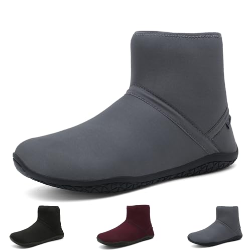 Wizshoe Barfußschuhe Frühling Flach Boots Damen Herren übergangsschuhe Gefüttert Barfuß Schuhe Boots Stiefeletten Booties Stiefel Frauen Barfusschuhe Winterstiefel Herbst Grau 41EU von Wizshoe