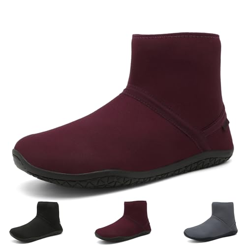 Wizshoe Barfußschuhe Frühling Flach Boots Damen Herren übergangsschuhe Gefüttert Barfuß Schuhe Boots Stiefeletten Booties Stiefel Frauen Barfusschuhe Winterstiefel Herbst Rot 40EU von Wizshoe