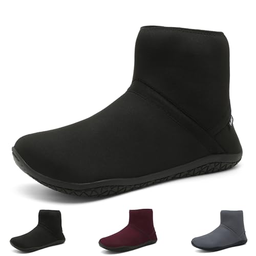 Wizshoe Barfußschuhe Frühling Flach Boots Damen Herren übergangsschuhe Gefüttert Barfuß Schuhe Boots Stiefeletten Booties Stiefel Frauen Barfusschuhe Winterstiefel Herbst Schwarz 39EU von Wizshoe