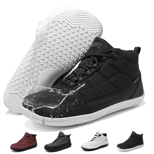 Wizshoe Barfußschuhe Damen Herren Wasserdicht Frühling Barfuss Sneaker Schuhe mit Breite Zehenbox Bequeme Turnschuhe rutschfeste Wanderschuhe mit Zero-Drop Solhe Warm Stiefeletten Unisex Schwarz 42EU von Wizshoe