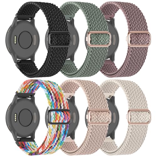 6-farbige 22mm Nylon-Uhrenarmbänder, kompatibel mit Garmin Vivoactive 4, Venu 2, Venu 3, Forerunner 265/255/255 Music, elastische Schlaufenbänder für Amazfit GTR 4, GTR 3, GTR 2 von Wizvv