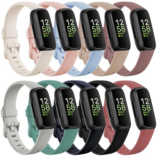 Wizvv 10 Stück Silikon Armband Kompatibel mit Fitbit Inspire 3, Weich Silikon Armbänder Sport Ersatzarmband Kompatibel mit Fitbit Inspire 3 Damen Herren von Wizvv