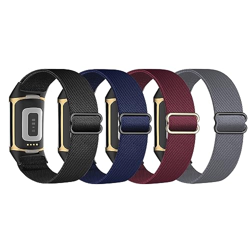 Wizvv 4-Farbe Nylon FABRIC Riemen Sport Loops für Fitbit Charge 5 Charge 6 Active Trakcer, Charge 5 6 Stretch Quick Release Ersatz Band Armband für Männer Frauen von Wizvv