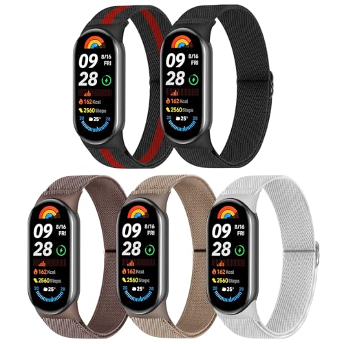 Wizvv 5 Stück Mi Band 9 Armband/Mi Band 8 Armband Herren Damen, verstellbare Dehnbare Nylon Armbänder Sport Ersatzarmband für Xiaomi Smart Band 9/Xiaomi Smart Band 8 Wizvv 5 Stück Mi Band 9 Armband/Mi Band 8 Armband Herren Damen, verstellbare Dehnbare Nylon Armbänder Sport Ersatzarmband für Xiaomi Smart Band 9/Xiaomi Smart Band 8 von Wizvv