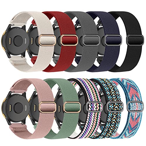 Wizvv Dehnbare Nylon-Uhrenarmbänder, kompatibel mit Garmin Venu Sq/Venu für Damen und Herren, elastisches Armband, Ersatz für Garmin Vivoactive 3/Venu 2 Plus/Forerunner 245/645 Music (10 Stück) von Wizvv