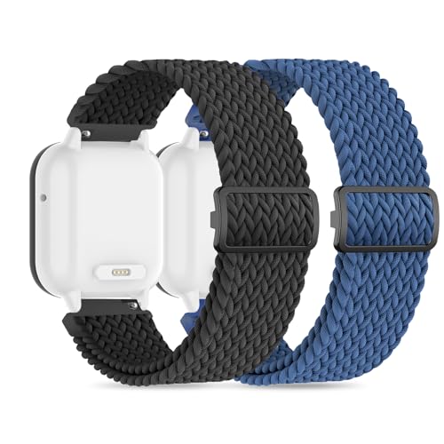 Wizvv Geflochtenes Band, 20 mm, kompatibel mit Cosmo JrTrack 3/2/2SE/1/Cubitt Teens/Cubitt Jr Smartwatch Jungen und Mädchen, 2 Stück, dehnbares Nylon-Armband, Ersatzarmbänder für Kinder von Wizvv