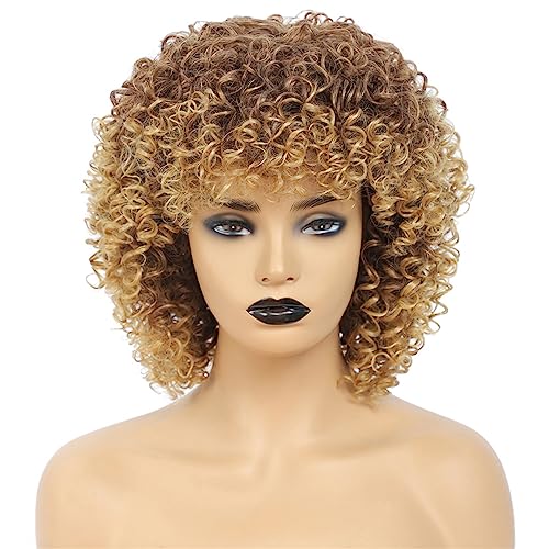 14 Zoll Afro Verworrene Lockige Perücke Ombre Blonde Haar Für Frauen Synthetische Perücke Natürliche Braun Hitze Haar Cosplay Perücken T27-33 14inches von Wjnvfioo