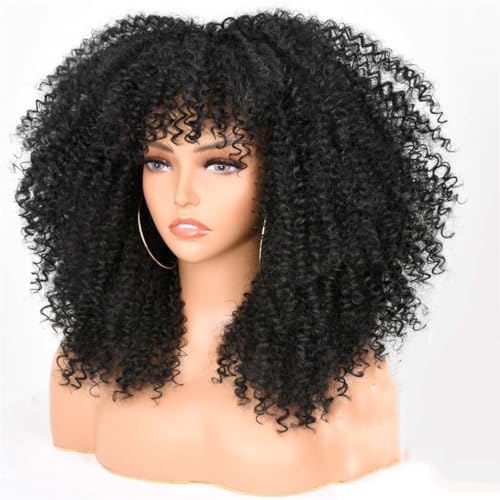 16''Kurze Haare Afro Verworrene Lockige Perücke Mit Pony Schwarze Frauen Cosplay Synthetische Natürliche Leimlose Braun Gemischte Blonde Perücken von Wjnvfioo