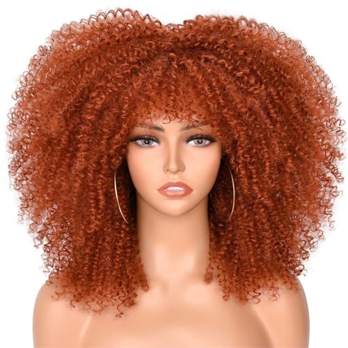 Afro Lockige Perücke Mit Pony Für Schwarze Frauen Cosplay Synthetische Perücke Natürlich Leimlos Braun Gemischt Blond Perücken 406 Cm von Wjnvfioo