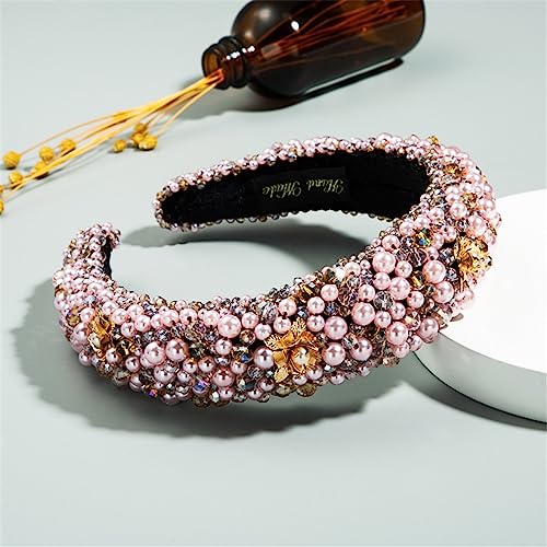 Barock Handgemachte Perlen Perlen Edelstein Haarbänder Haarschmuck Haarschleifen Blume Krone Stirnbänder Für Frauen 1-Pink von Wjnvfioo