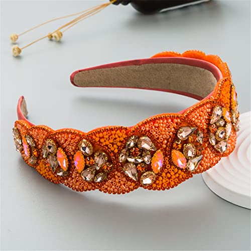 Barock Orange Stirnband Haarschmuck Frauen Verdickte Schwamm Stickerei Prom Voll Strass Haarband Haar Hoop 14 von Wjnvfioo