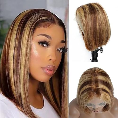 Blonde Farbe Gerade Bob Perücke Spitze Front Perücken Für Frauen Highlight Perücken Brasilianische Remy Haar Kurze Bob Schwarz Echthaar Perücken von Wjnvfioo