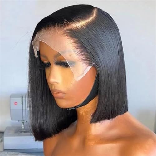 Bob-Perücke, Brasilianisches Haar, Spitze Vorne, Echthaar-Perücken, Kurze Bob-Perücke, Vorgezupft, Natürliche Farbe, Spitzenteil, Spitzenperücken Für Frauen Side Part Lace Wig Lace Bob Wig#12inch#180% von Wjnvfioo