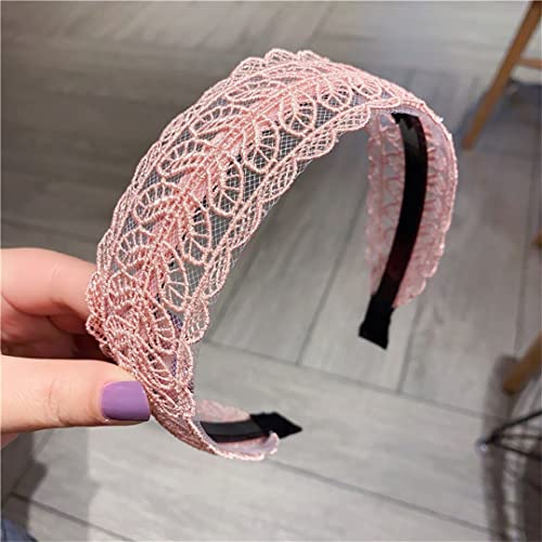 Breite Frauen Haarband Solide Spitze Turban Solide Elastische Haarbänder Haarschmuck Stirnband Für Frauen Mädchen Kopfschmuck D rosa von Wjnvfioo