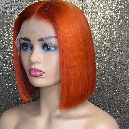 Burgunderrote Transparente Kurze Bob-Echthaar-Perücken, Peruanisches Rot, Gerade, 13 X 6 X 1, Spitze-Front-Perücke Für Frauen, Vorgezupft von Wjnvfioo