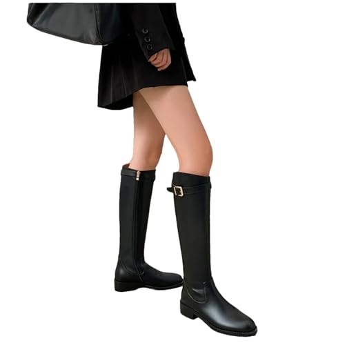 Damen Hohe Stiefel Nähen Patchwork Mode PU Quadratische Absätze Frühling Weiches Leder Hochzeit Runde Zehen Stiefel von Wjnvfioo