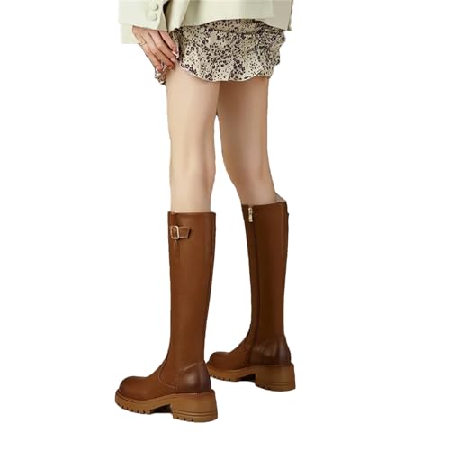 Damen Kniehohe Stiefel Quadratische Absätze Casual Winter Lange Stiefel Damen Runde Zehen Reißverschluss Mode Chunky Knight Bootties von Wjnvfioo