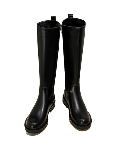 Damen Mode High Knight Stiefel Schwarz Leder Schuhe Herbst Winter Boot Damen Lange Motorrad Botas von Wjnvfioo