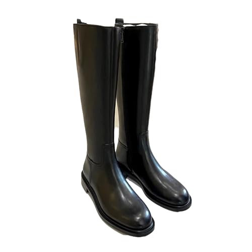 Damen Mode High Knight Stiefel Schwarz Leder Schuhe Herbst Winter Boot Damen Lange Motorrad Botas von Wjnvfioo