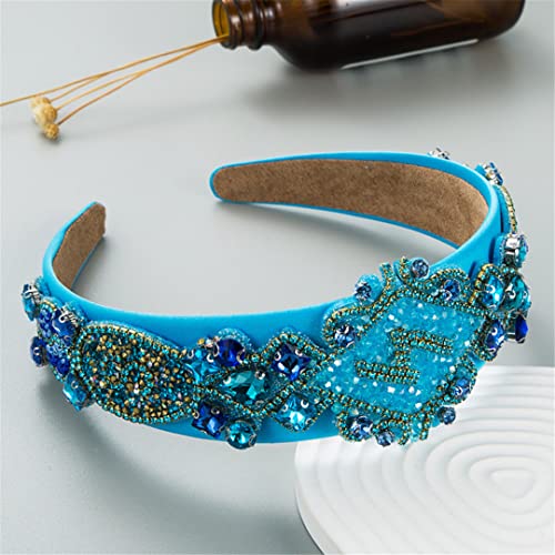Frauen Blau Strass Stirnband Kristall Perlen Haarband Handgemachte Breite Stirnbänder Haar Hoop Mädchen Haar Zubehör 2 von Wjnvfioo