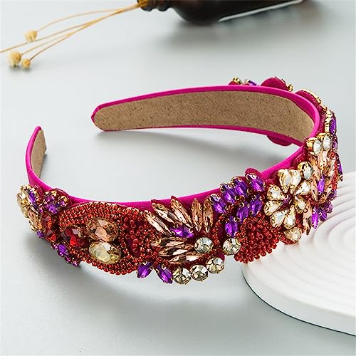 Frauen Rosy Farbe Stirnband Breite Seite Strass Haarband Kristall Turban Mädchen Sommer Schwamm Gepolsterte Haar Zubehör 6 von Wjnvfioo