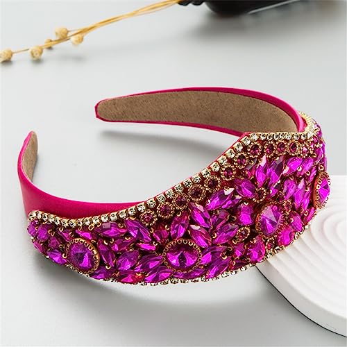 Frauen Rosy Farbe Stirnband Breite Seite Strass Haarband Kristall Turban Mädchen Sommer Schwamm Gepolsterte Haar Zubehör 9 von Wjnvfioo