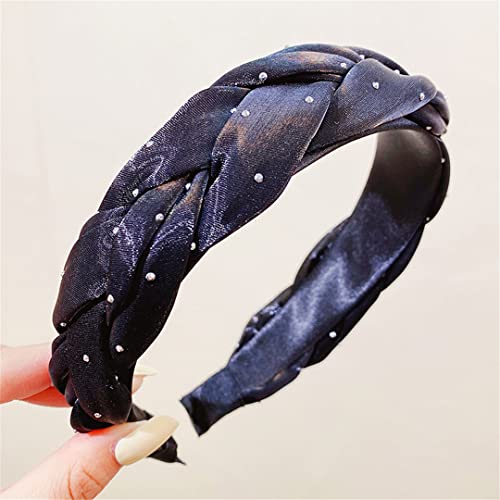 Frauen Solid Braid Strass Chiffon Haarbänder Stirnband Haar Hoops Headwear Mode Haar Zubehör schwarz von Wjnvfioo