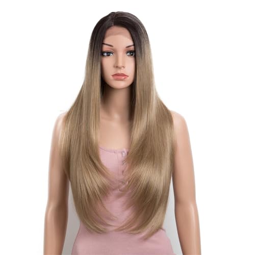 Gerade Ombre Blonde Synthetische Perücke Cosplay Perücken Natürlicher Haaransatz Hitzebeständige Perücke Für Frauen TT6-23C 130%28inch von Wjnvfioo