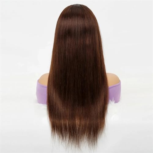 Gerade Spitze Frontal Perücken Brasilianische Haar Perücke Transparente Spitze Verschluss Perücke Für Frauen Lange Gerade Synthetische Remy Perücke Color4 Brown 16inches#13x4 Lace Wig von Wjnvfioo