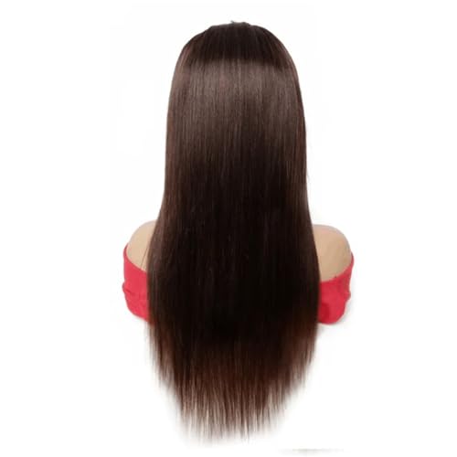 Gerade Spitze Schließung Echthaar Perücken Für Frauen Indische Remy Haar Perücke Transparente Spitze Perücken Dark Brown Color 12INCHES#4x1 Lace Wig von Wjnvfioo