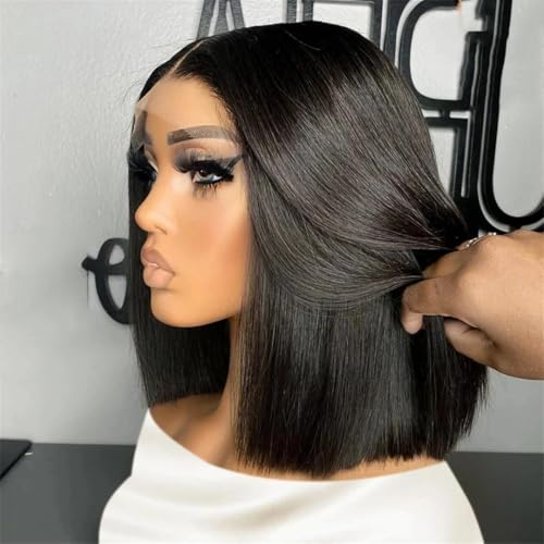 Glatte Bob-Perücke Mit Lace-Front, Echthaarperücken Für Damen, Kurze Bob-Perücke Mit Lace-Front 150 Density 10inch#4x4 Lace Wig von Wjnvfioo