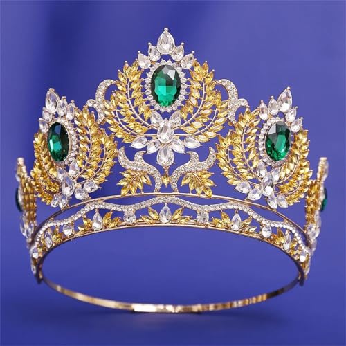 Hochzeitskrone Festzug Diadem Kopf Zubehör Königin Strass Tiaras Runde Krone G-Gelb Tiaras von Wjnvfioo