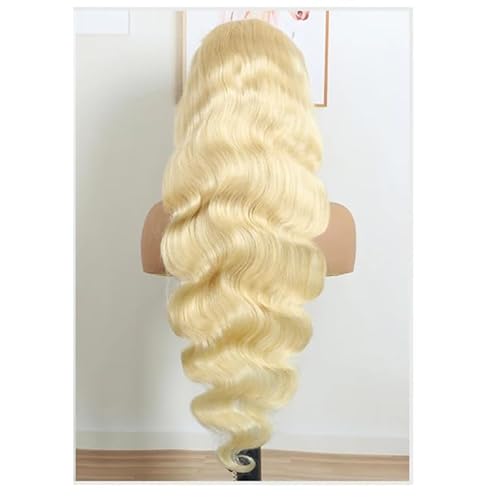 Körperwellen-Verschluss-Perücke, Echthaar-Perücke, Leimlose Perücken, Blonde Spitze, Frotnal-Perücke Für Frauen 13x4 Frontal Wig 38inches#150% von Wjnvfioo