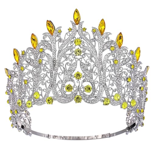 Krone Kristall Braut Krone Tiara Strass Festzug Diadem Hochzeit Haarschmuck Gelb von Wjnvfioo