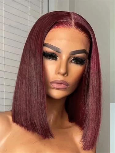 Kurze, Glatte Bob-Perücken Für Damen, Echthaar, Klebefrei, Bob-Front-Perücken 134 Frontal Wig 14inch#180##99J von Wjnvfioo