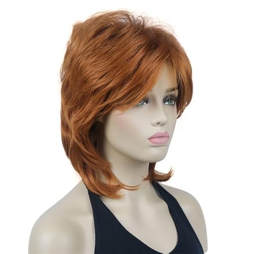 Kurze, Seidenweiche, Hellbraune, Vollsynthetische Perücke Im Shag-Stil Für Damen 130A Orange von Wjnvfioo