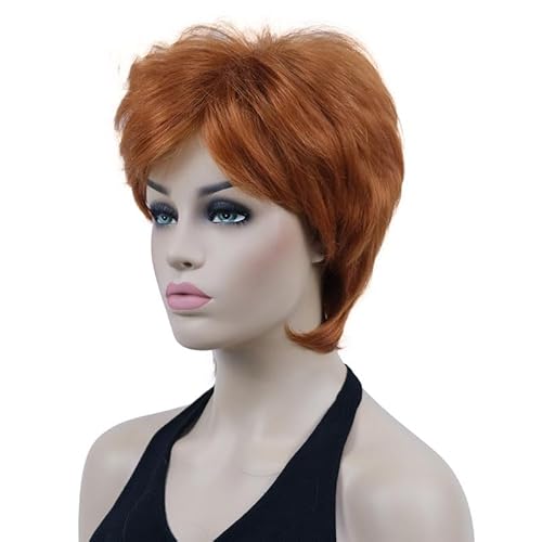 Kurze Geschichtete Blonde Gesträhnte Shag-Klassiker-Kappe, Vollsynthetische Perücke Für Damen 130A Orange von Wjnvfioo