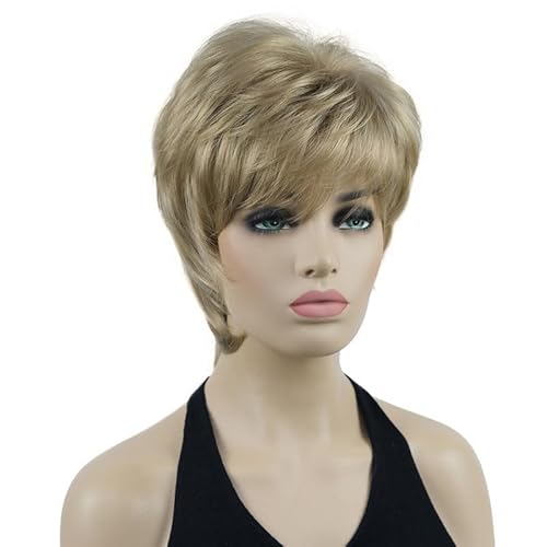 Kurze Geschichtete Blonde Gesträhnte Shag-Klassiker-Kappe, Vollsynthetische Perücke Für Damen 24 Ash Blonde von Wjnvfioo