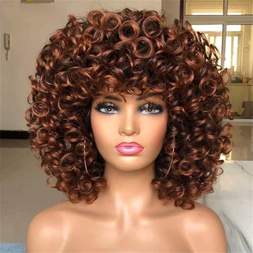 Kurze Haare Afro Lockige Perücke Natürliche Blonde Perücken Mit Pony Cosplay Lolita Synthetische Perücken Für Frauen Wärme Faser von Wjnvfioo