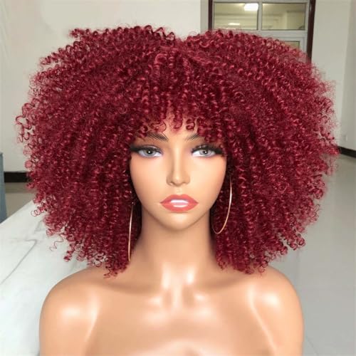 Kurze Haare Afro Verworrene Lockige Perücke Mit Pony Synthetische Cosplay Flauschige Natürliche Perücken Hohe Temperatur Für Schwarze Frauen von Wjnvfioo