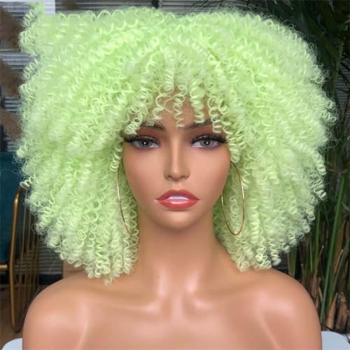 Kurze Haare Lockige Afro-Perücken Mit Pony Für Schwarze Frauen Cosplay Synthetische Natürliche Perücken Hochtemperatur Ombre Farbe 14" von Wjnvfioo