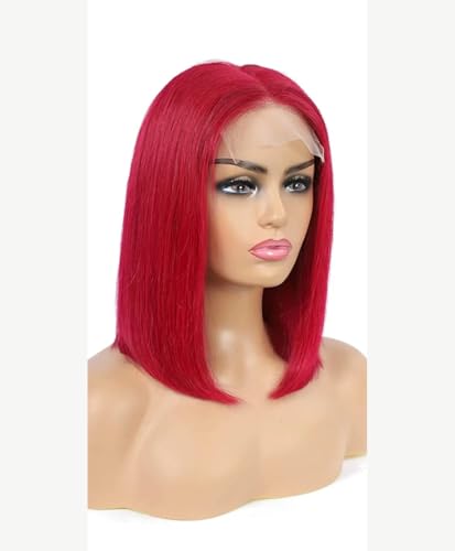 Lace-Front-Perücke, Lace-Front-Perücken Für Damen, Closure-Perücken, Kurze, Glatte Bob-Perücken 134 Frontal Wig 10inch#530 von Wjnvfioo