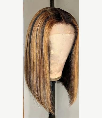 Lace-Front-Perücke, Lace-Front-Perücken Für Damen, Closure-Perücken, Kurze, Glatte Bob-Perücken 134 Frontal Wig 14inch#P427 von Wjnvfioo