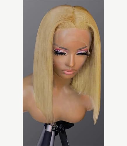 Lace-Front-Perücke, Lace-Front-Perücken Für Damen, Closure-Perücken, Kurze, Glatte Bob-Perücken 134 Frontal Wig 16inch#27 von Wjnvfioo