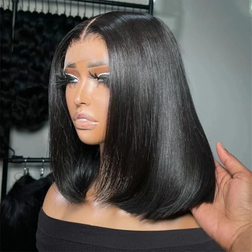Lace-Front-Perücke Aus Echthaar, Glatt, Transparent, Lace-Frontal, Bob-Perücke Aus Echthaar, Lace-Front-Perücke Für Damen 180 Density 8inch#5x5 Glueless Wig von Wjnvfioo