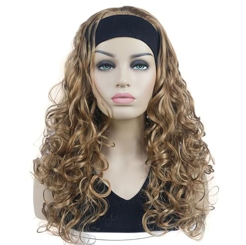 Lange 3/4-Halbe Perücke Mit Orange-Rotem Stirnband, Kupferrote Farbe Für Damen, Lange, Lockige, Gewellte, Vollsynthetische Perücke Für Frauen 19 Lt Golden Blonde 22inches von Wjnvfioo