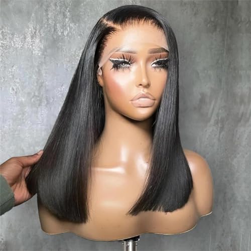 Leimlose Gerade Kurze Bob-Perücke Mit Verschluss, Echthaar, Lace-Front-Perücke Für Frauen, Klebefreie Synthetische Natürliche Perücke 13X4 Lace Wig 10inches#180 Density von Wjnvfioo